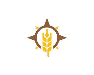 Compass Wheat Icon Logo Design Element