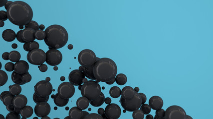 Black spheres of random size on blue background