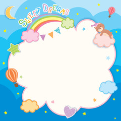 Fototapeta na wymiar Sweet dreams cute card design with cloud, star,moon,heart and sleeping bear for template frame.