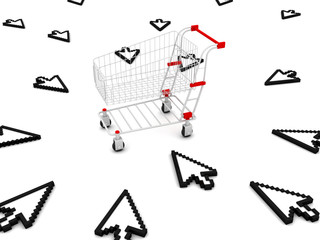 Computer cursor points to the shopping cart