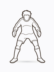 Goalkeeper action,prepare  catches the ball graphic vector.