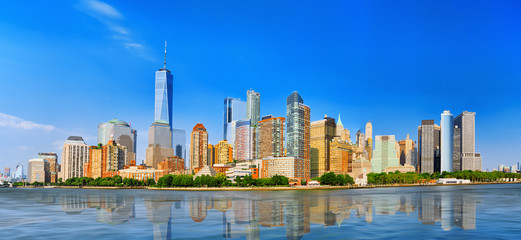 View from the water, from Hudson bay to Lower Manhattan. New York.