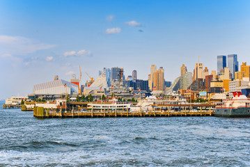 View from the water, from Hudson bay to Lower Manhattan. New York.