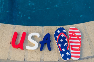 Patriotic USA background near the pool