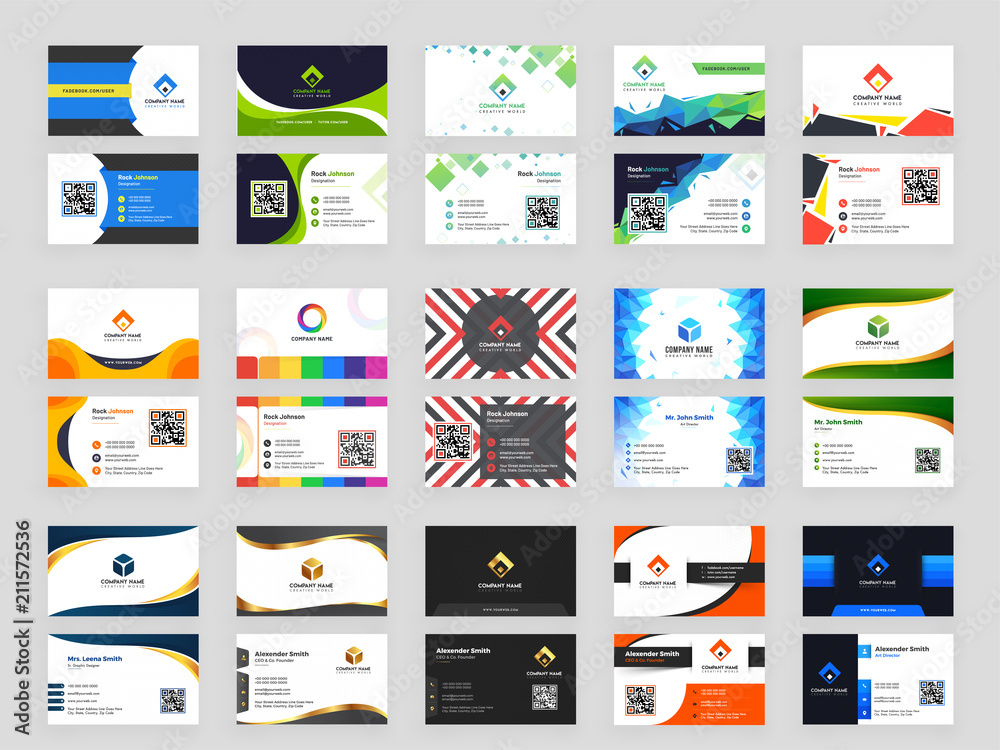 Wall mural collection of 15 horizontal business card template design with front and back presentation.