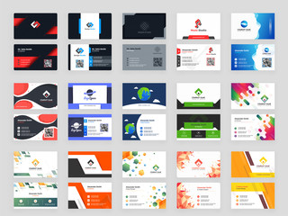 Collection of 15 horizontal Business card template design with front and back presentation.