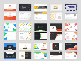Collection of 15 horizontal Business card template design with front and back presentation.