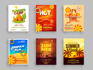 Set of Summer camp flyer or template design.