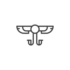 Winged Solar outline icon. linear style sign for mobile concept and web design. Egyptian Hieroglyph simple line vector icon. Symbol, logo illustration. Pixel perfect vector graphics