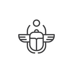 Egyptian Scarab outline icon. linear style sign for mobile concept and web design. Winged scarab Beetle and sun simple line vector icon. Symbol, logo illustration. Pixel perfect vector graphics - obrazy, fototapety, plakaty