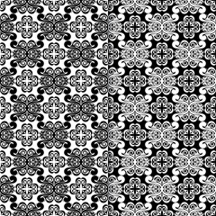 Black and white floral seamless patterns. Set of backgrounds