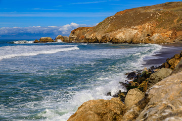 Rugged beach in Pacifica California on a sunny day