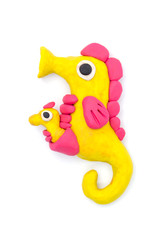 Play dough sea horse on white background