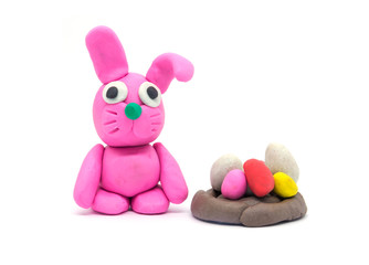 Play dough rabbit on white background