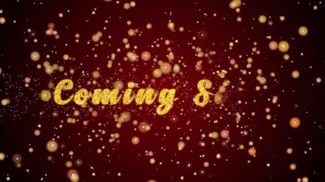 Coming Soon Greeting Card text with sparkling particles shiny background for Celebration,wishes,Events,Message,Holidays,Festival