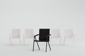 Chair in white room focus at front chair and blured chair in behind. leader concept.
