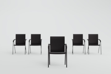 Chair in white room focus at front chair and blured chair in behind. leader concept.