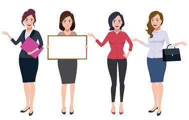 Businesswoman characters vector set with professional female office workers wearing business attire with different posture and gesture isolated in white. Vector illustration.
