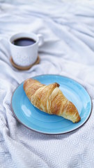croissants, biscuits and coffee on a picnic overlay