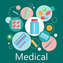 Pharmacy banner of medicine and health symbols