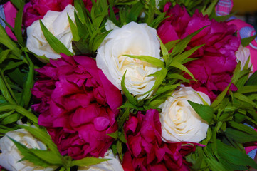 Bouquet, flowers, roses, peonies