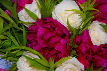 Bouquet, flowers, roses, peonies