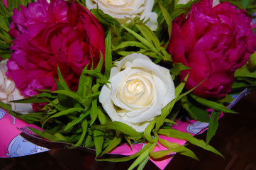 Bouquet, flowers, roses, peonies