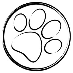 paw print in a circle brush stroke silhouette eps 10 vector illustration