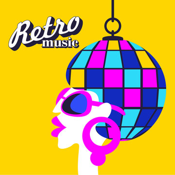 Retro disco party. Colorful vector illustration, poster.