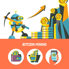 Bitcoin mining. Vector conceptual illustration. Cryptocurrency.