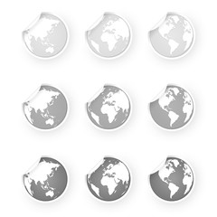 silver gray world globe icons stickers set