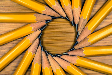 #2 Yellow Wood Graphite Pencils in a circle Radiating from their Points