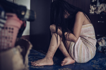 Human trafficking concept, End to violence against women.