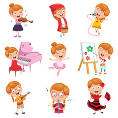 Vector Illustration Of Little Girl Performing Art