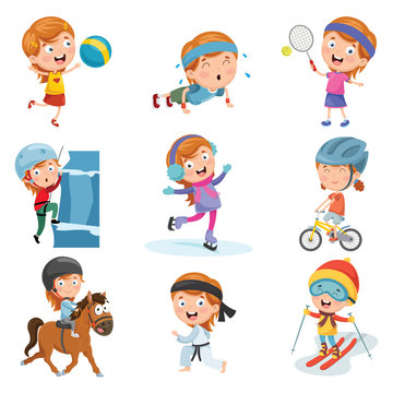 Vector Illustration Of Little Girl Making Sport