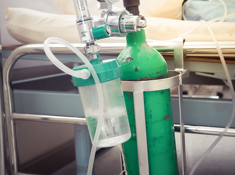 Oxygen Tank or Medical Oxygen Cylinder with Valve using for patient in the hospital. 