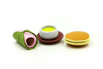 Dessert Japanese traditional confectionery,Sakura Mochi,matcha green tea,Dorayaki