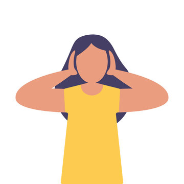 Young woman covering ears with both hands