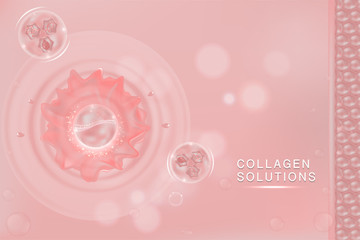 Pink Collagen Serum drop, cosmetic advertising background ready to use, luxury skin care ad, Illustration 3d vector.