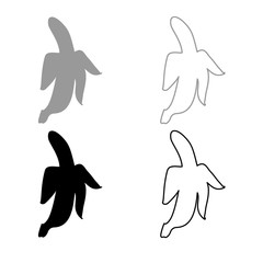 Opened peeled banana icon outline set grey black color