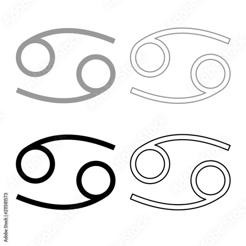 Cancer Zodiac Symbol Crawfish Sign Icon Outline Set Grey Black Color