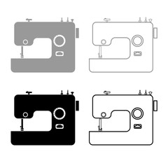 Sewing machine icon outline set grey black color