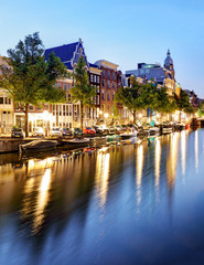 Amsterdam Canals West side at dusk Natherlands