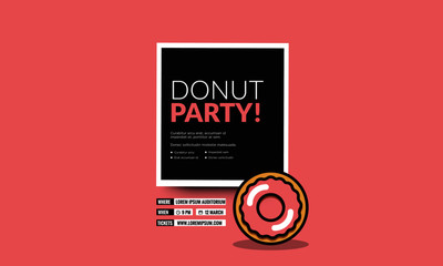 Donut Party Poster Design with Date and Time Template