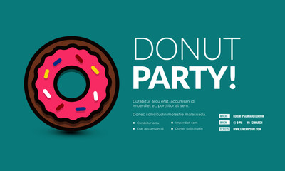 Donut Party Poster Design with Date and Time Template