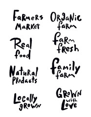 Set of hand drawn lettering quotes about farm products.