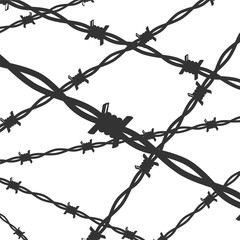 Cartoon Silhouette Black Barbed Wire Line Background Card. Vector