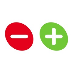 Green plus and red minus flat vector icon
