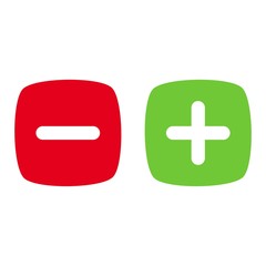 Green plus and red minus flat vector icon