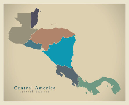 Modern Map - Central America with country borders colored